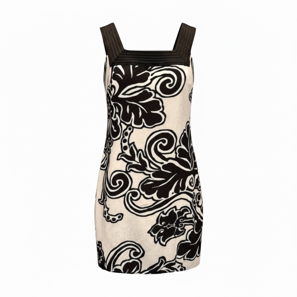 White House Black Market Silk Blend Sleeveless Shift Dress Black/White Sz 2